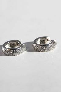 Earrings: Silver Rectangle Cubic Zirconia Huggie Earrings