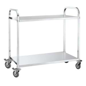 Products: 950 x 500mm 2 Tier Grade 304 Stainless Service Trolley – Flat Top (STR234) - Richmond Rolling Solutions NZ