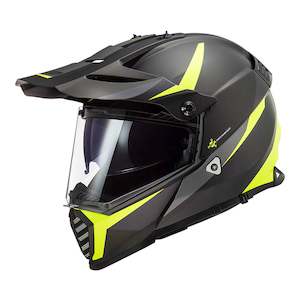 Off Road Apparel: LS2 MX436 Pioneer Evo Router Helmet - Matte Black / Hi-Vis Yellow