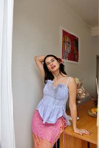 Blue Ruby Pleat Top M