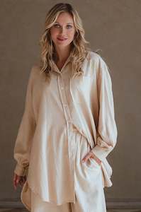Calin Long Sleeve Oversized Shirt - Beige