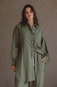 Calin Long Sleeve Oversized Shirt - Sage