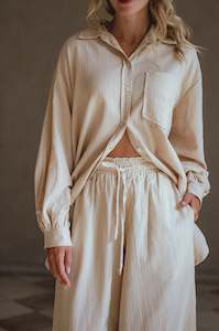 Calin Wide Leg Linen Pants - Beige