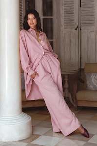 Calin Wide Leg Linen Pants - Rose
