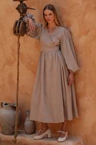 Emerie Long Sleeve Wrap Dress - Cream