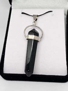 Crystal Point Pendants: Black Obsidian Stirling Silver Point Pendant