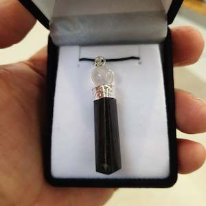 Crystal Point Pendants: Black Tourmaline with clear quartz point pendant