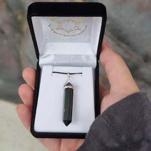 Crystal Point Pendants: Black obsidian silver point pendant