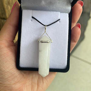 Snow quartz silver point pendant