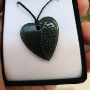 Mothers Day Range: Heart Greenstone Pendant with Carved Detail