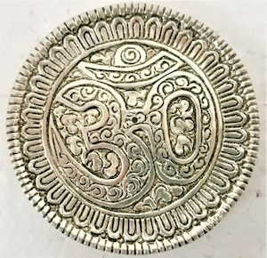 Incense Holders: White Metal Round OM Incense Holder
