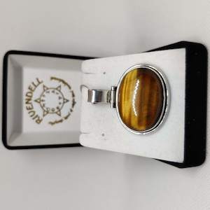 Sterling Silver Jewellery: Wide Oval Tiger's Eye Sterling Silver Pendant
