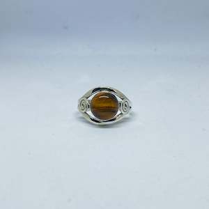 Tiger's Eye 925 Sterling Silver Ring w Spiral