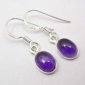 Sterling Silver Earrings: Oval Amethyst 925 Sterling Silver Dangle Earrings
