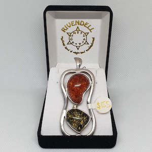 Amber Jewellery: Large Multi-coloured Rectangular Amber 925 Sterling Silver Pendant