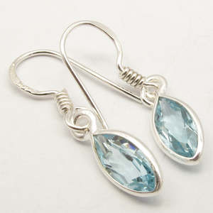 Sterling Silver Earrings: Marquise Blue Topaz 925 Sterling Silver Dangle Earrings