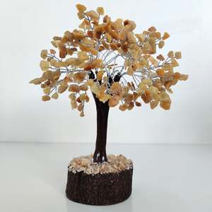 Yellow Quartz Crystal Tree on Wooden Base