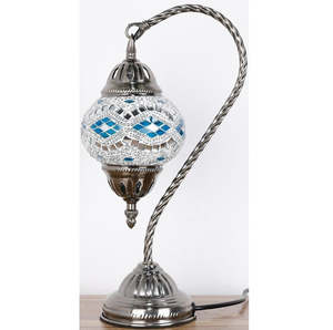 Rivendell Lamps And Lighting Solutions: Sky Blue and Silver Swan Neck Turkish Mosaic Lamp