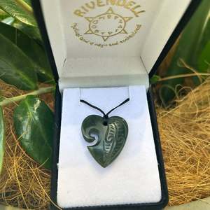 New Zealand Jewellery: Heart Greenstone Pendant Carving with Koru Indentation