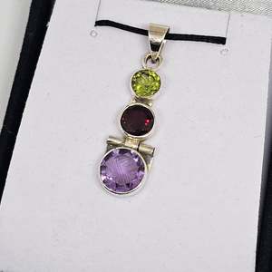 Peridot, Garnet & Amethyst Sterling Silver Pendant