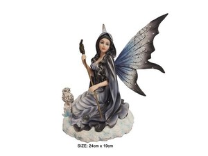 Sitting Blue Fairy Wand & Owl RivendellWorld