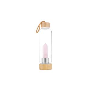 Crystal Point Drinking Bottle with Bamboo Base - Rose Quartz RivendellWorld