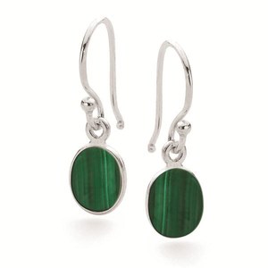Products: Sterling Silver Oval Malachite Crystal Earring 2.5 Drop RivendellWorld