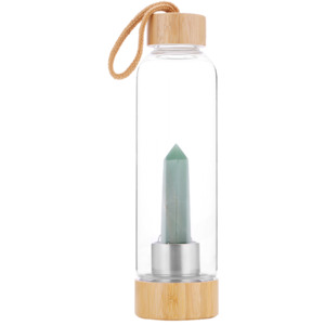 Crystal Point Drinking Bottle with Bamboo Base - Aventurine RivendellWorld