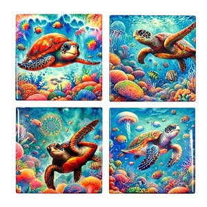 Products: Turtle Ceramic Coaster Set of 4 RivendellWorld