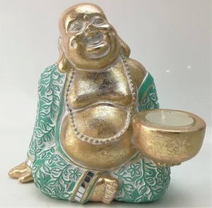 Gold Happy Buddha Candle Holder RivendellWorld