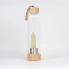 Crystal Point Drinking Bottle with Bamboo Base - Citrine RivendellWorld
