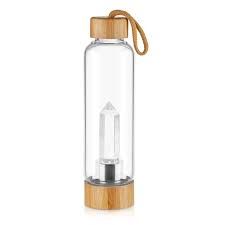 Crystal Point Drinking Bottle with Bamboo Base - Clear Quartz RivendellWorld
