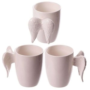 White Angel Wings Ceramic Shaped Handle Mug RivendellWorld