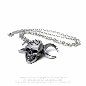Products: Alchemy Pewter Pendant: Lune Mystique Skull RivendellWorld