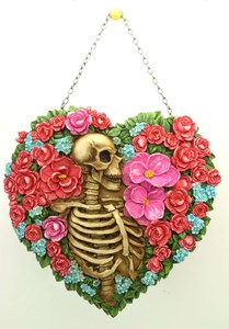 Skeleton with Flowers Wall Hanging Resin Heart RivendellWorld