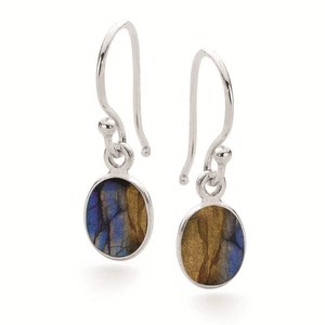 Sterling Silver Oval Labradorite Crystal 8x10mm Earring 2.6cm Drop RivendellWorld