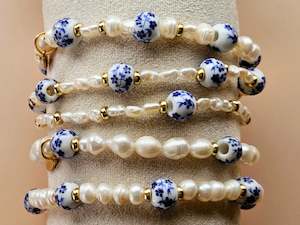 New: Stacking Bracelets uxe Layered Pearl and Porcelain Singles