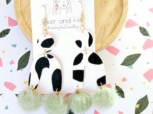 Cow Print: Cow Print Statement Earrings Green