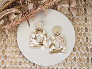 Sale: Classic Clay Statement Arch Beige Earrings
