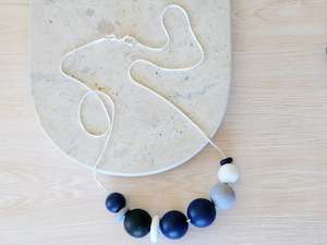 Contemporary Long Statement Sterling Silver Necklace Navy