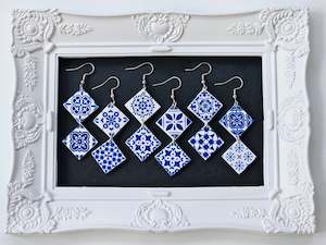 Botanical Blues: Botanical Blues White Moroccan Tile Earrings