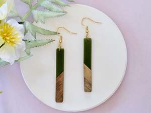 Hooks: Wood and Resin Bar Gold Hook Earrings