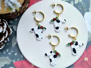 Stud Back: Kiwi Christmas Cow Earrings