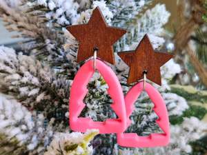 Sale: Pinkmas Pink Cutout Tree Earrings