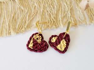Sale: Knitted Clay Hearts Deep Red Earrings