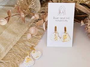 Sale: Knitted Clay Hearts White Earrings