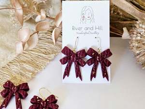 Sale: Knitted Clay Bow Hook Earrings