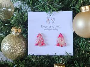 Christmas Pink Tree Studs