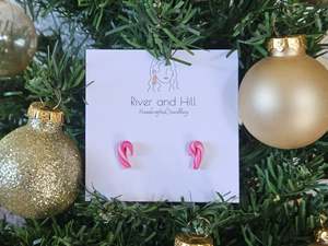 Christmas Pink Mini Candy Cane Studs