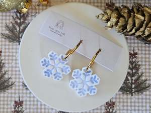Christmas Porcelain Look Snowflake Hoop Earrings
